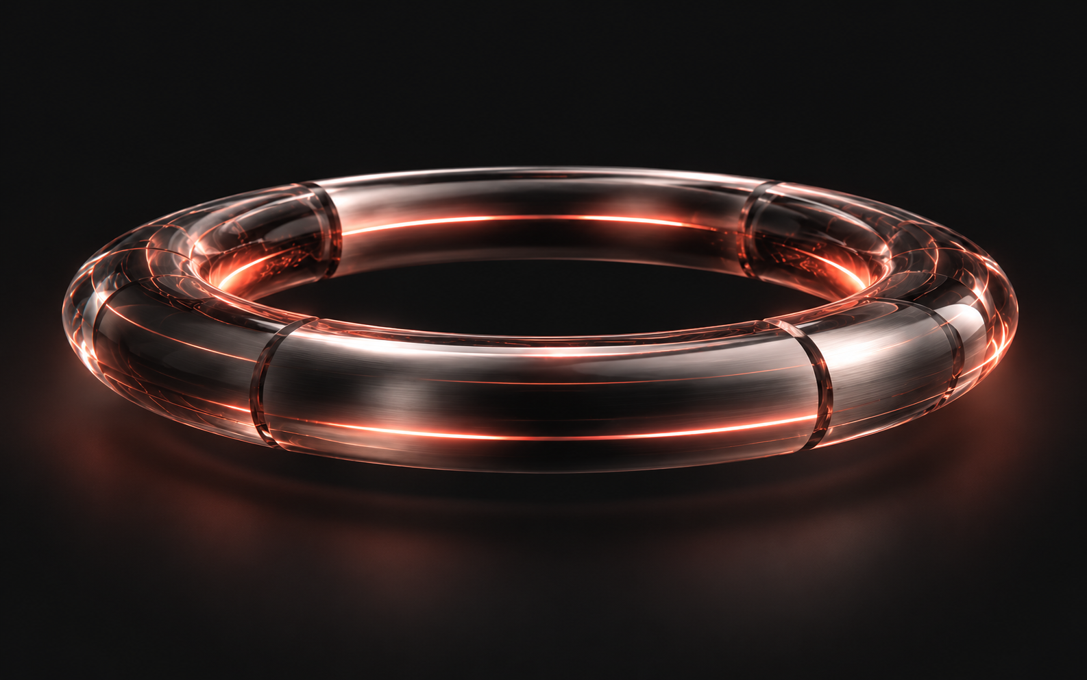 Smoked-glass ring with an illuminated coral core